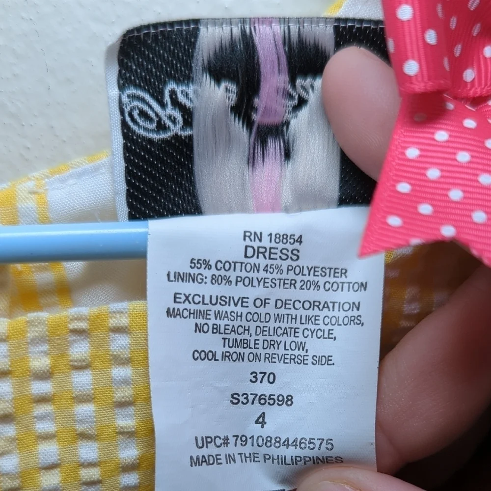 Rare Editions Yellow Gingham Sundress Pink Flamingo Ricrac Trim Girls Size 4